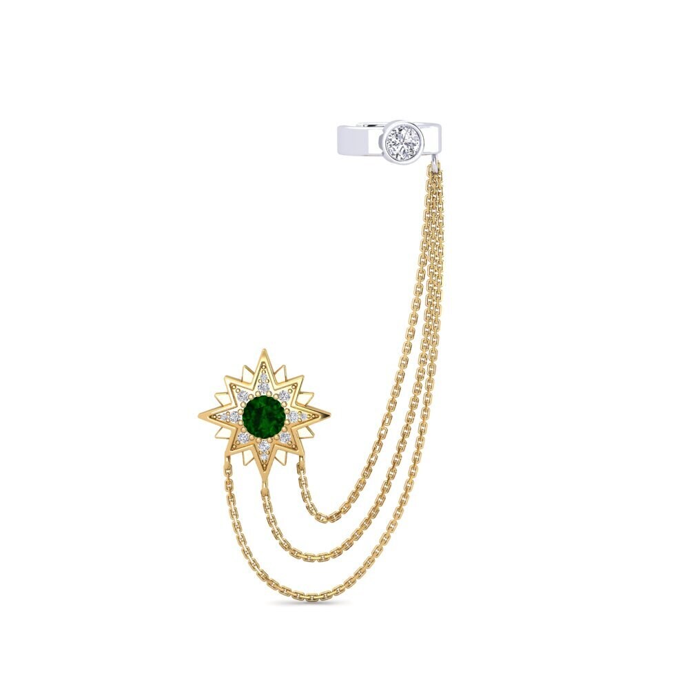 14ct Yellow & White Gold Green Tourmaline Women's Earring Extragalactic