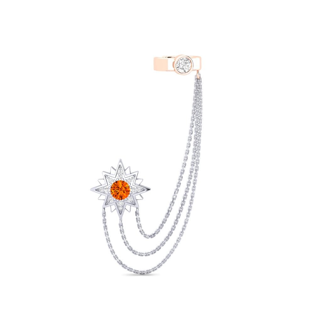 Ear Cuffs Orange Sapphire 9K White & Rose Gold Diamond Earrings