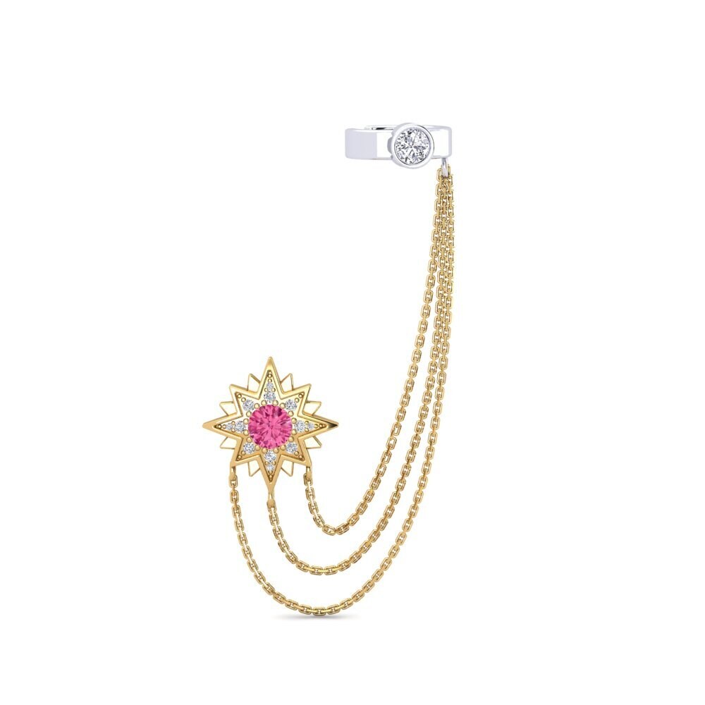 14ct Yellow & White Gold Pink Tourmaline Women's Earring Extragalactic