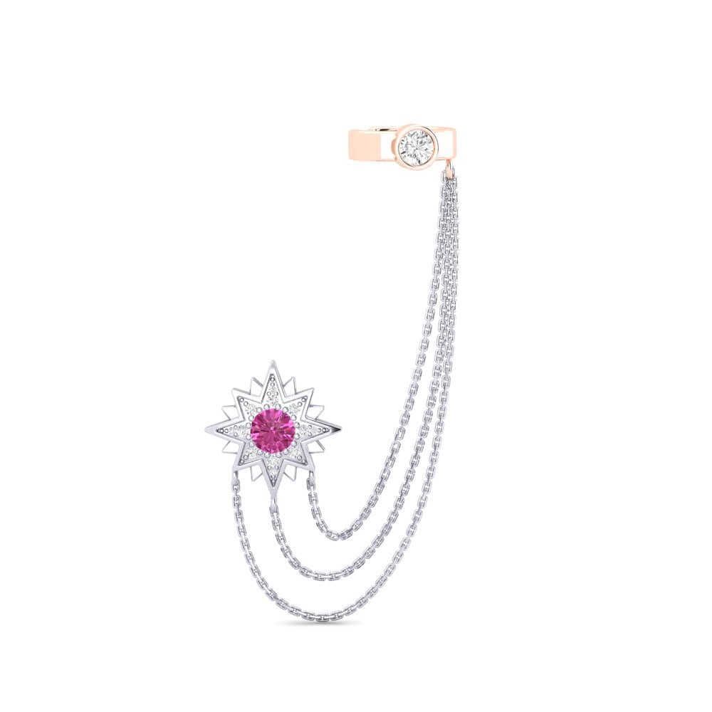 Pendientes 14k Oro Blanco & Rosa Topacio Rosa Brazalete de oreja
