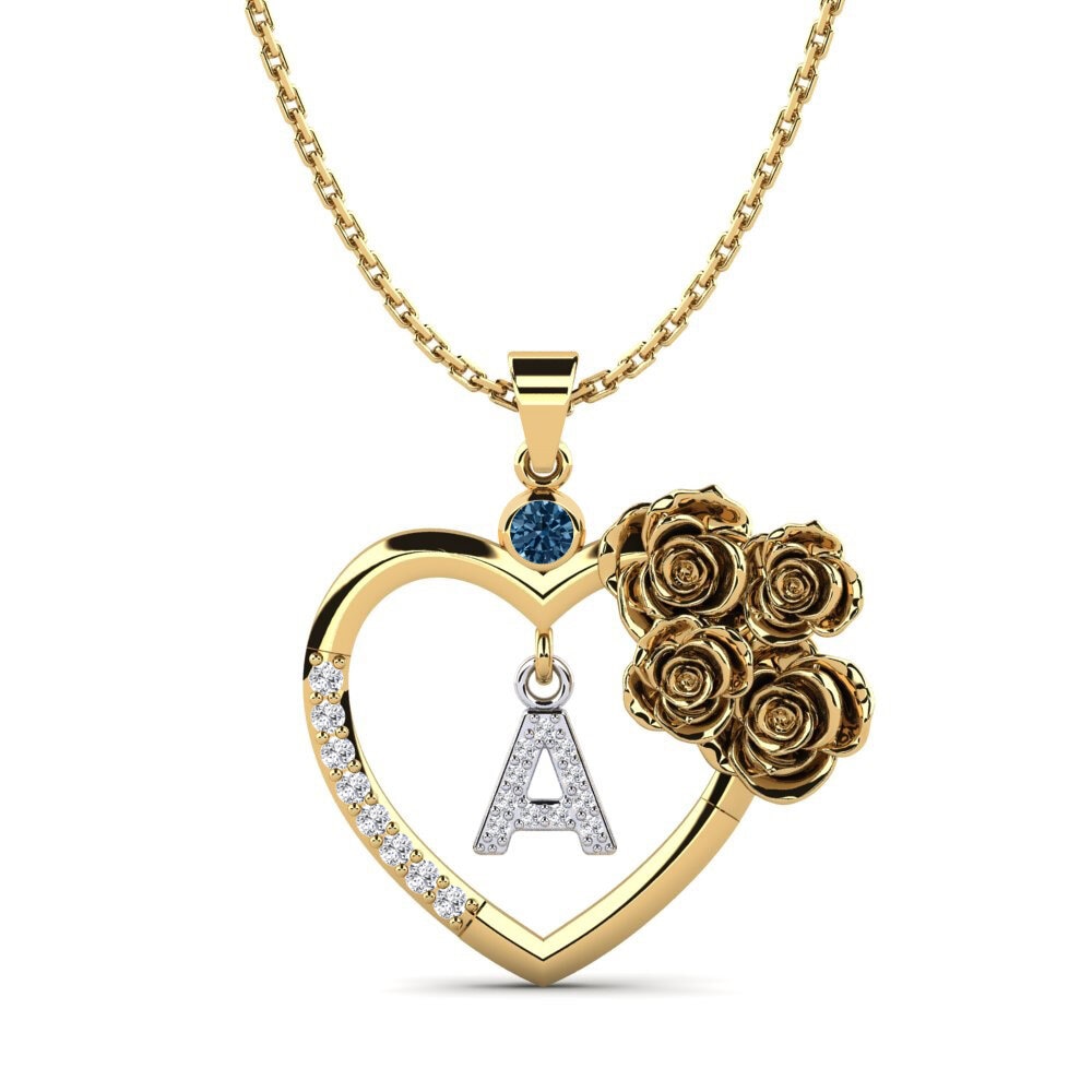 585 Gelb & Weißgold Blauer Diamant Damen anhänger Eynan - A