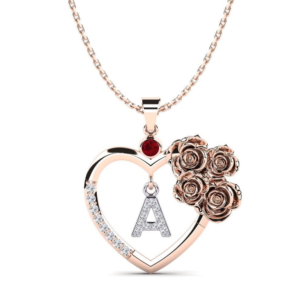 9ct Rose & White Gold Ruby Women's Pendant Eynan - A