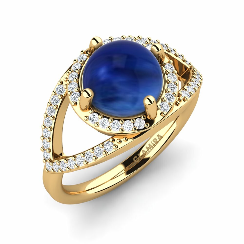 Or Jaune 18k Saphir Cabochon Bague Eyrica