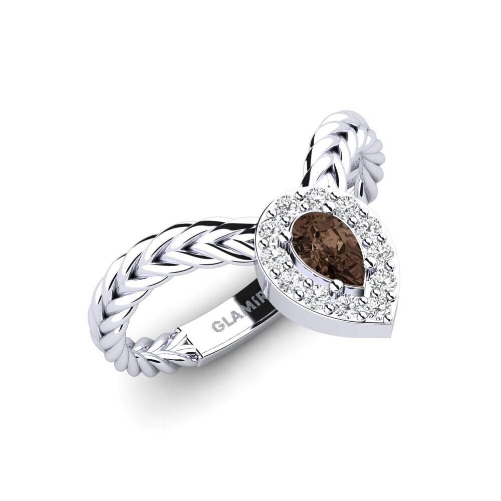 White Silver Smoky Quartz Engagement Ring Eztia