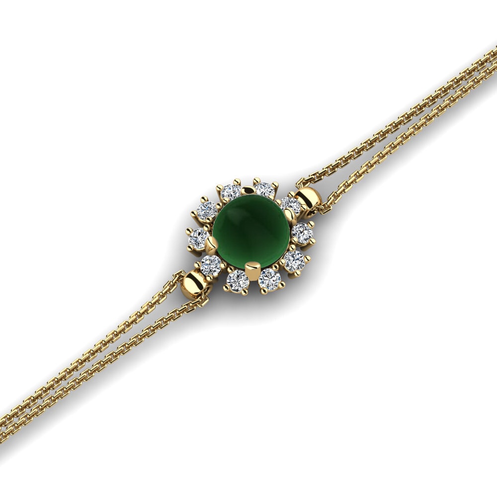 14k Oro Amarillo Esmeralda Cabujón Pulsera de Mujer Fae