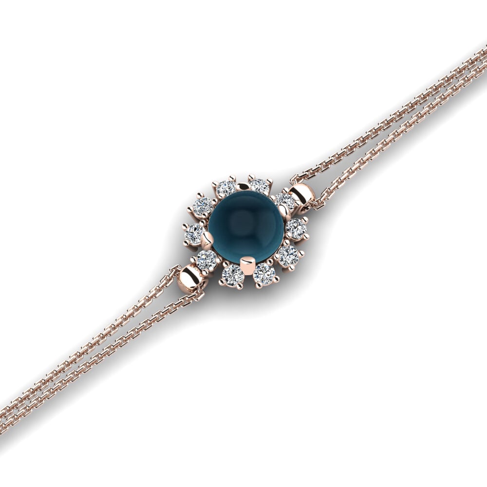 14k Rose Gold Cabochon London Blue Topaz Women's Bracelet Fae