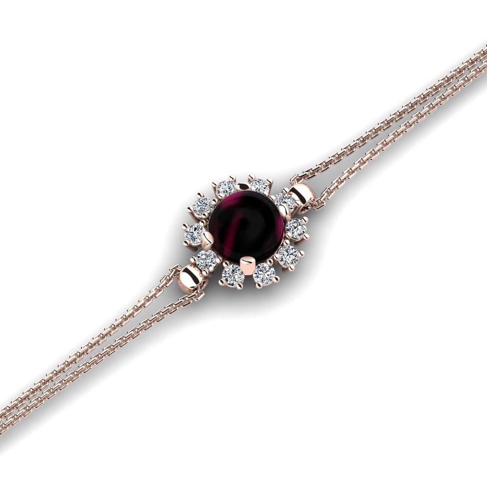 9k Oro Rosa Granate Rhodolite Cabujón Pulsera de Mujer Fae