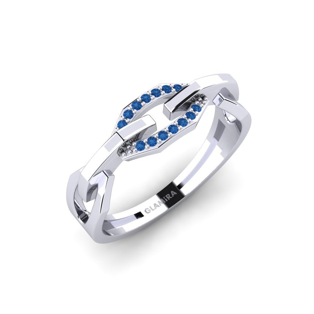 14k Oro Blanco Circonita Azul Oscuro Anillo de Hombre Fairburn