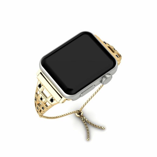 Dây đai Apple Watch® Fardeau - B Stainless Steel / 585 Yellow Gold & Đá Sapphire Đen