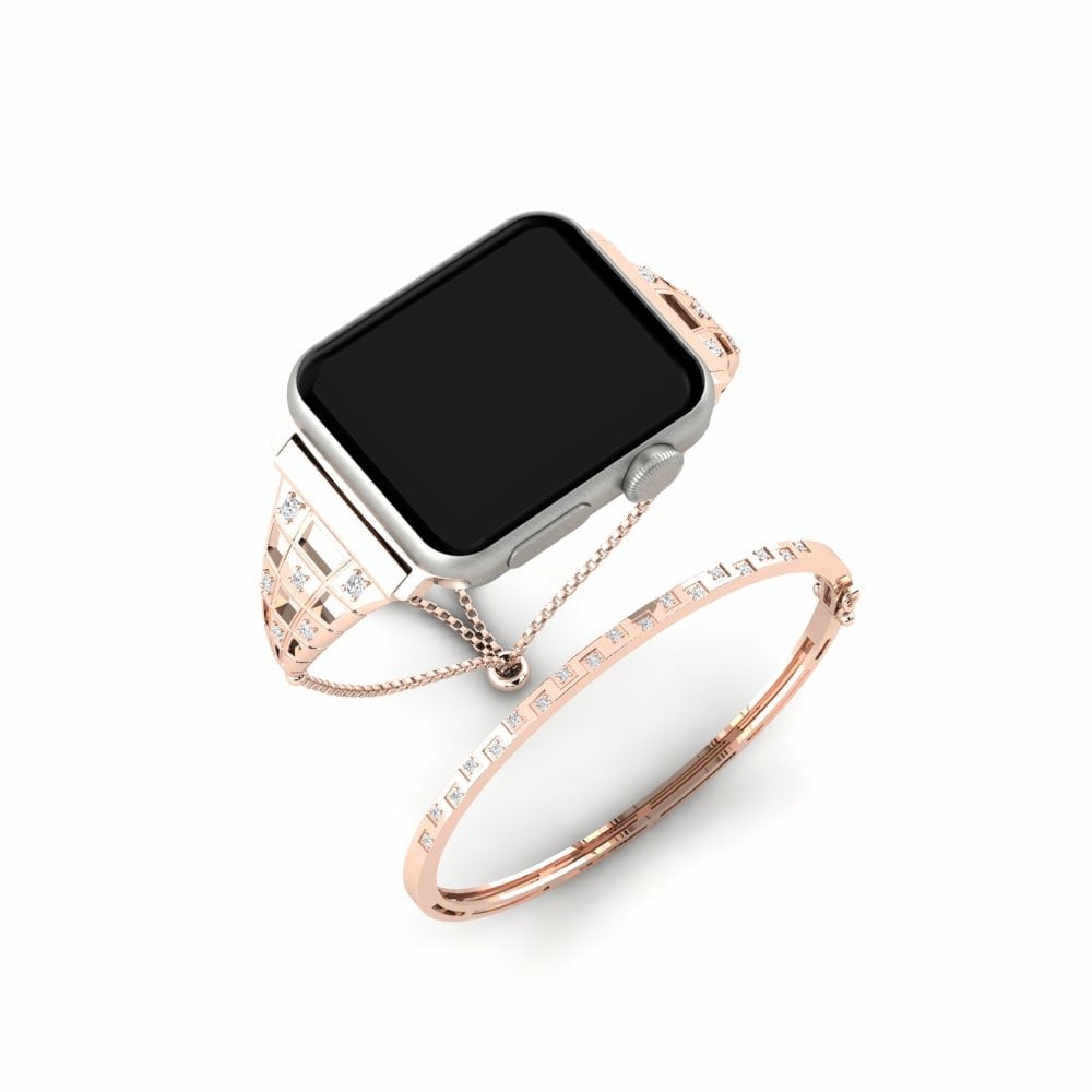 Joyería Tech Apple Watch® Fardeau Set Stainless Steel / 585 Red Gold Zafiro blanco