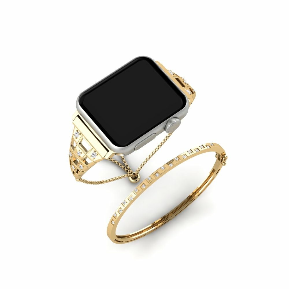 Joyería Tech Apple Watch® Fardeau Set Stainless Steel / 375 Yellow Gold Zafiro blanco