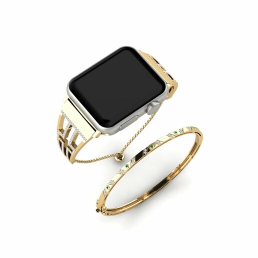 Apple Watch® Farewell Set Stainless Steel / 585 Yellow Gold & Ngọc Lục Bảo & Kim Cương & Đá Sapphire Trắng