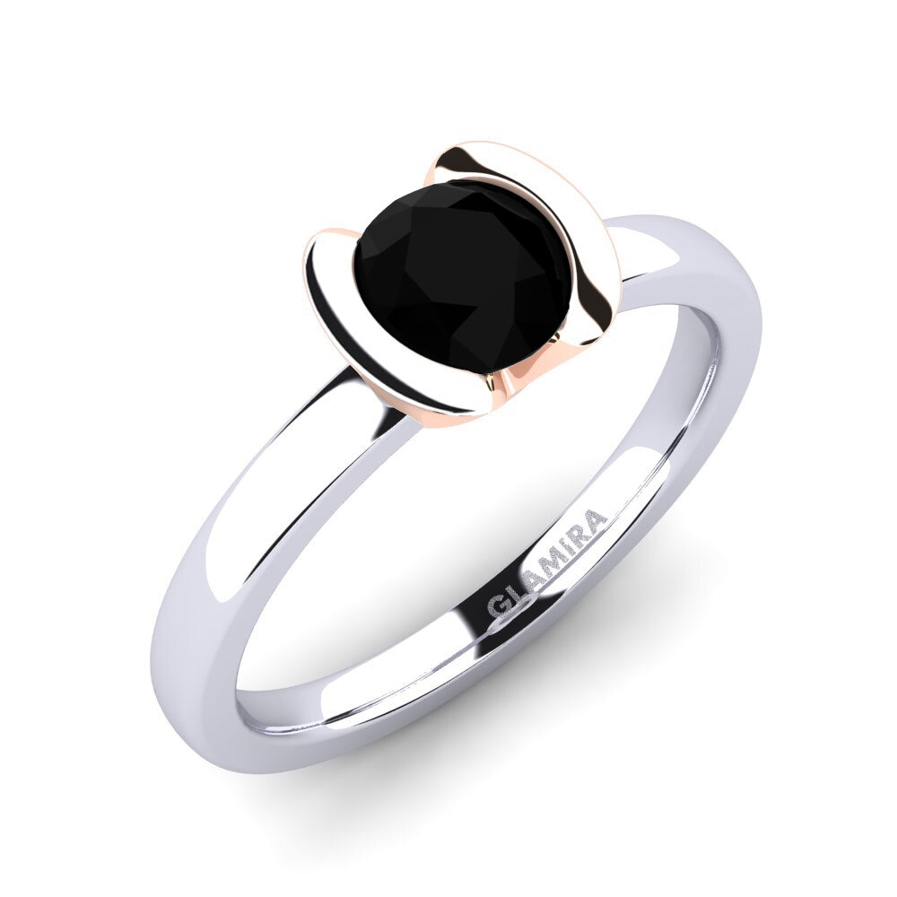 14ct White / Rose Gold Black Onyx Engagement Ring Farrah
