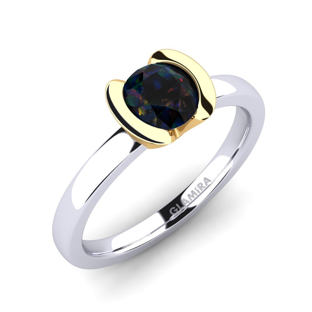 14ct White / Yellow Gold Black Opal Engagement Ring Farrah