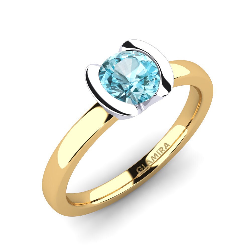14ct Yellow / White Gold Blue Zircon Engagement Ring Farrah