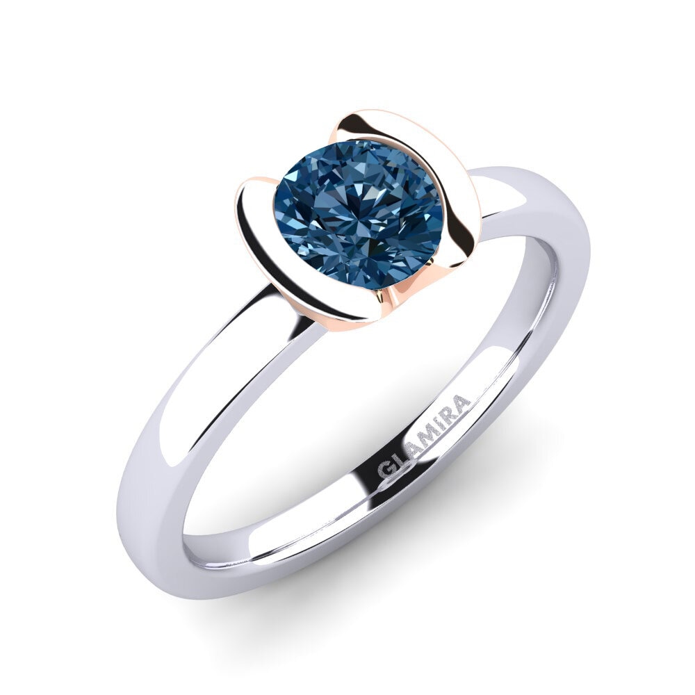 14ct White / Rose Gold Blue Diamond Engagement Ring Farrah