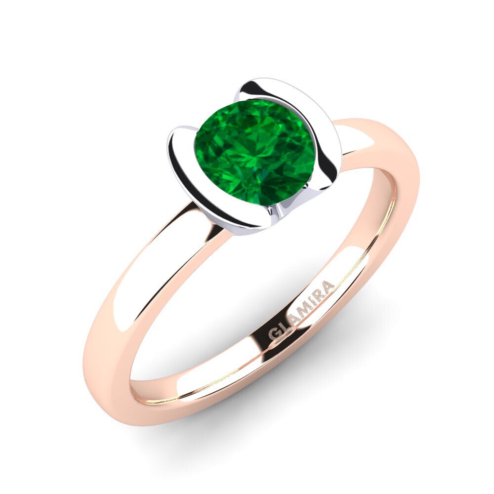 14ct Rose / White Gold Emerald (Lab Created) Engagement Ring Farrah