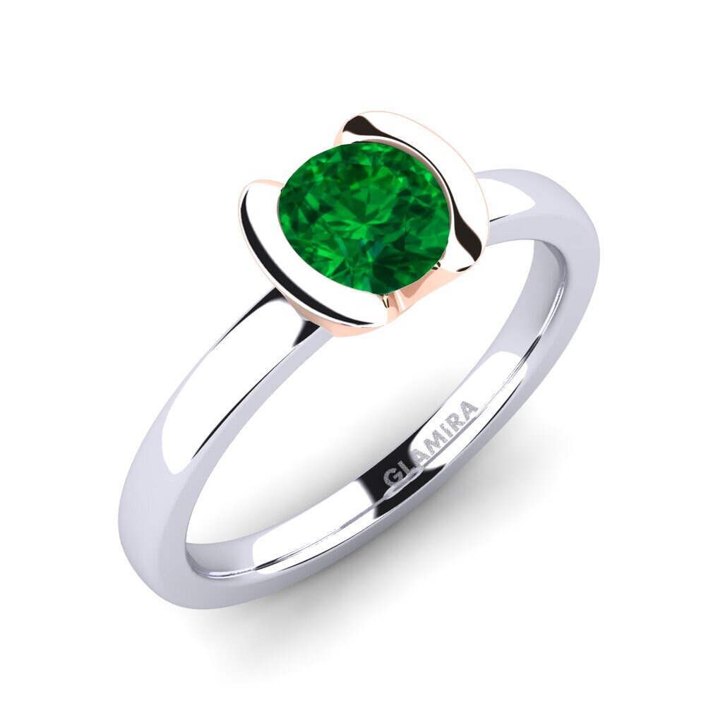 14ct White / Rose Gold Emerald (Lab Created) Engagement Ring Farrah