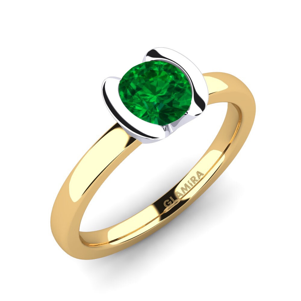 14ct Yellow / White Gold Emerald (Lab Created) Engagement Ring Farrah