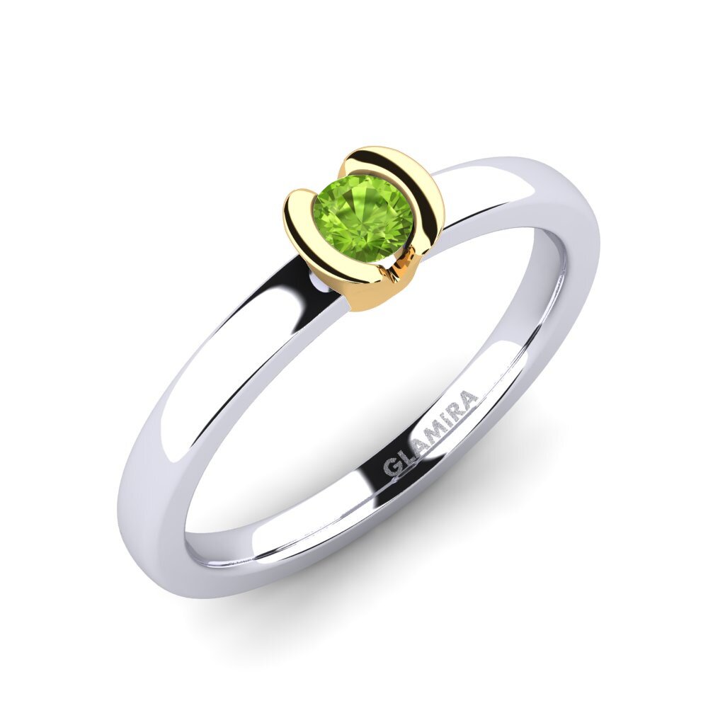14ct White / Yellow Gold Peridot Engagement Ring Farrah 0.16crt