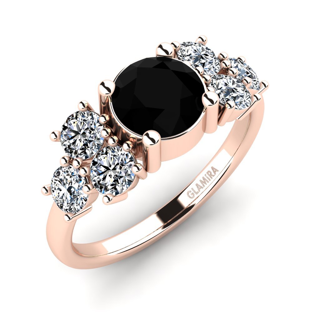 Oro Rosso 585 Diamante Nero Anello da donna Fatond