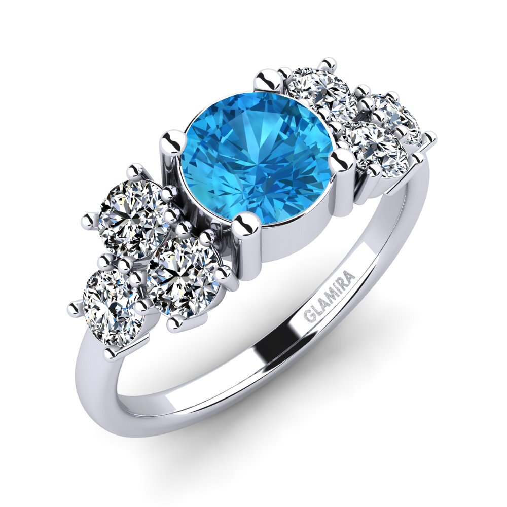 Round Blue Topaz Women's Ring Fatond