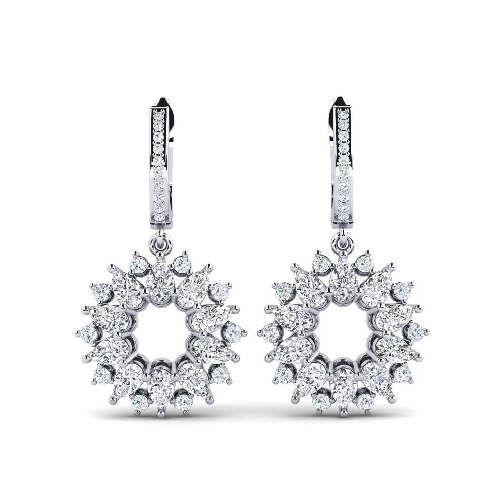 Boucles D'oreilles Diamants 6.11 Carats En Or Blanc 18K - Formes Marquise, Poire Et Ronde