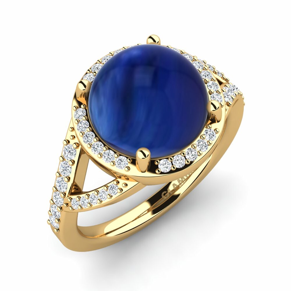 Or Jaune 18k Saphir Cabochon Bague Fauniella