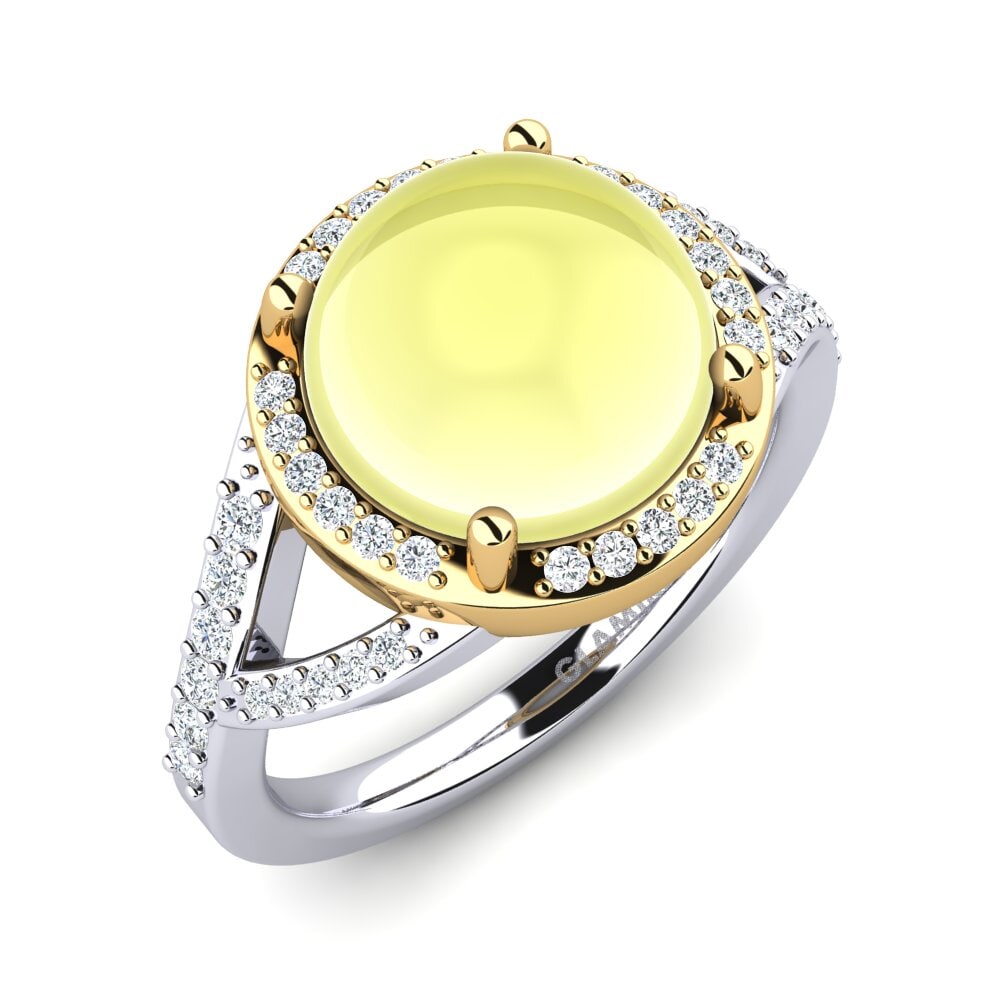 Or Blanc & Jaune 14k Topaze Citron Cabochon Bague Fauniella