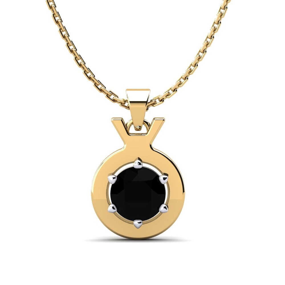 14k Oro Amarillo & Blanco Ónix Negro Colgante de Mujer Faunus