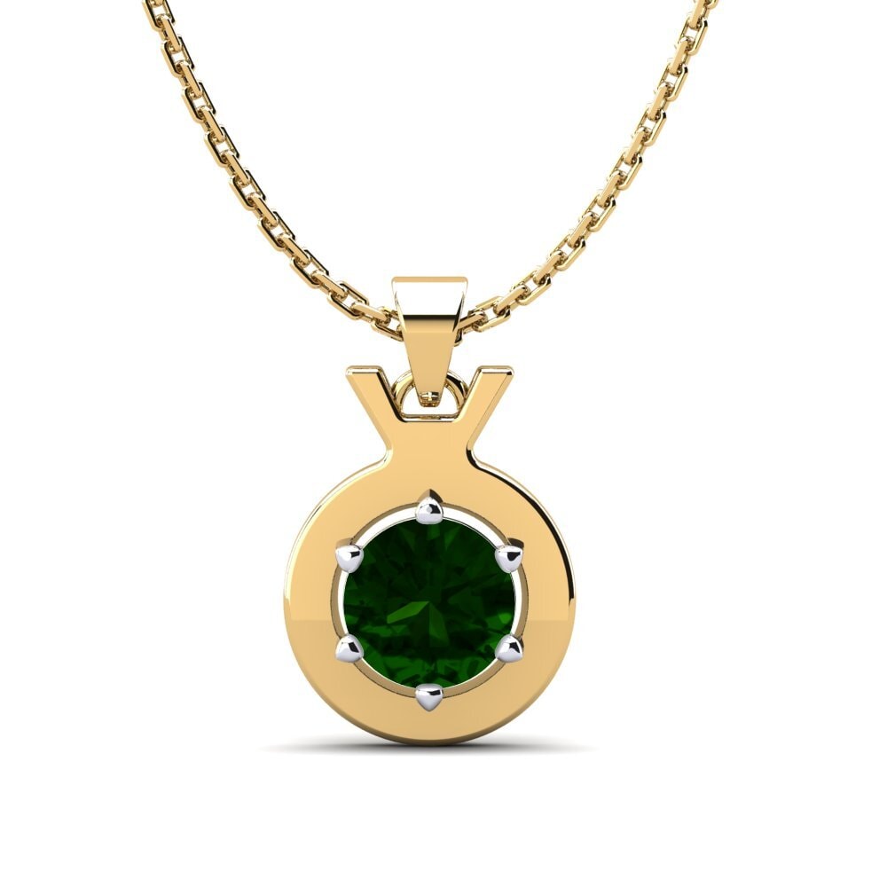 14k Oro Amarillo & Blanco Turmalina verde Colgante de Mujer Faunus
