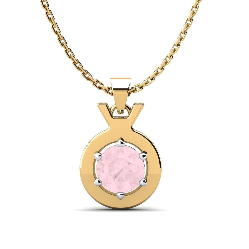 14k Oro Amarillo & Blanco Cuarzo rosa Colgante de Mujer Faunus