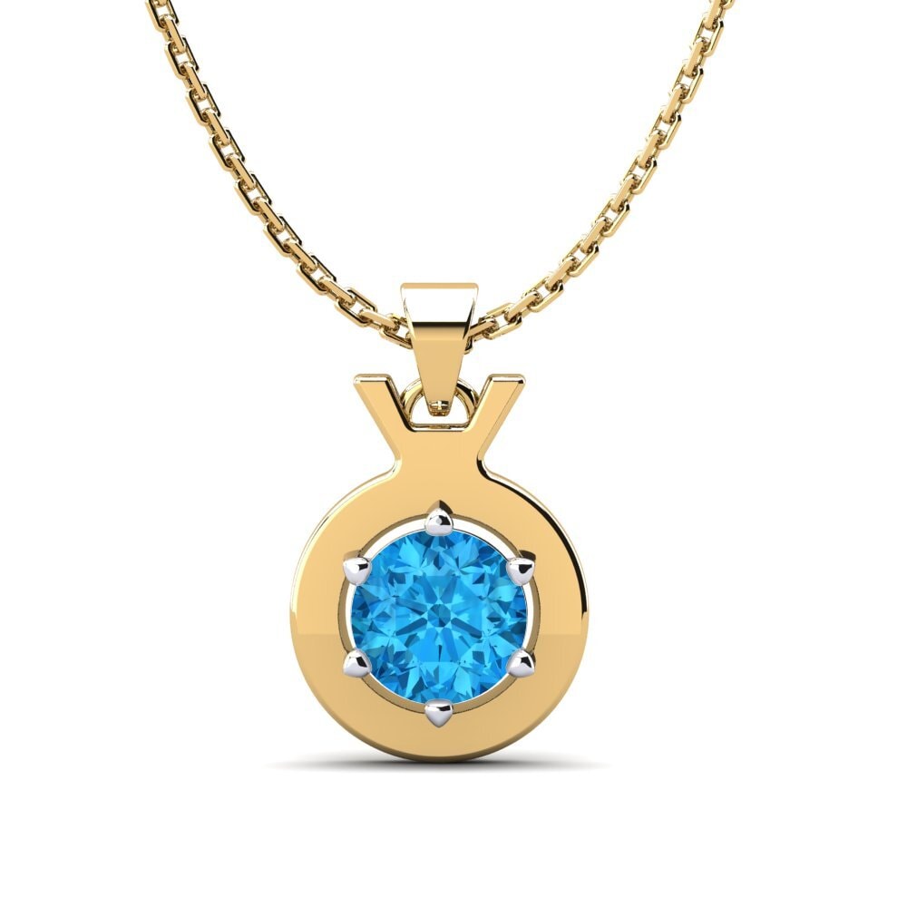 14k Oro Amarillo & Blanco Topacio azul Colgante de Mujer Faunus