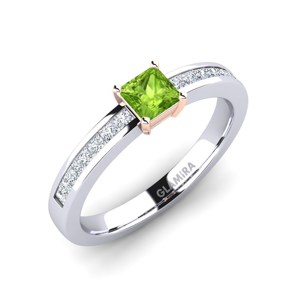 18ct White & Rose Gold Peridot Engagement Ring Fausta