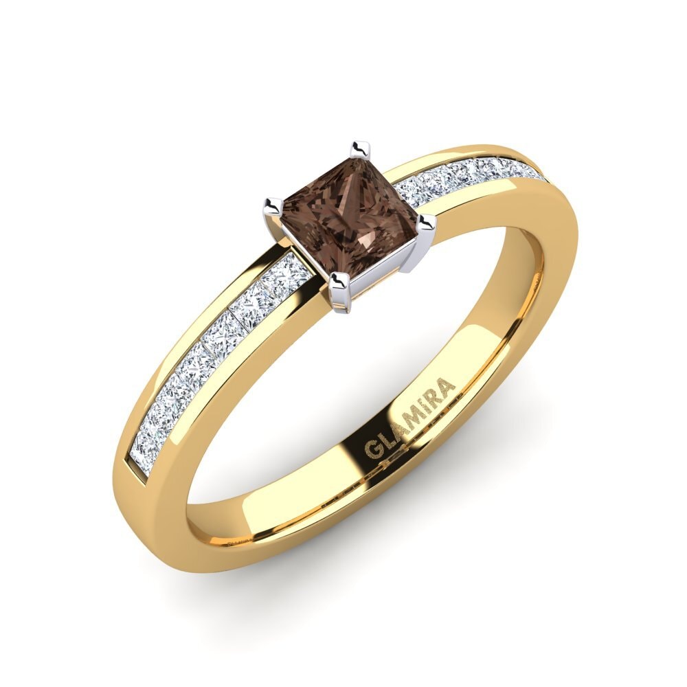 14ct Yellow & White Gold Smoky Quartz Engagement Ring Fausta
