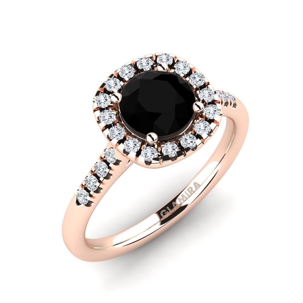 Or rose 585 Diamant Noir Bague de fiançailles Fayette