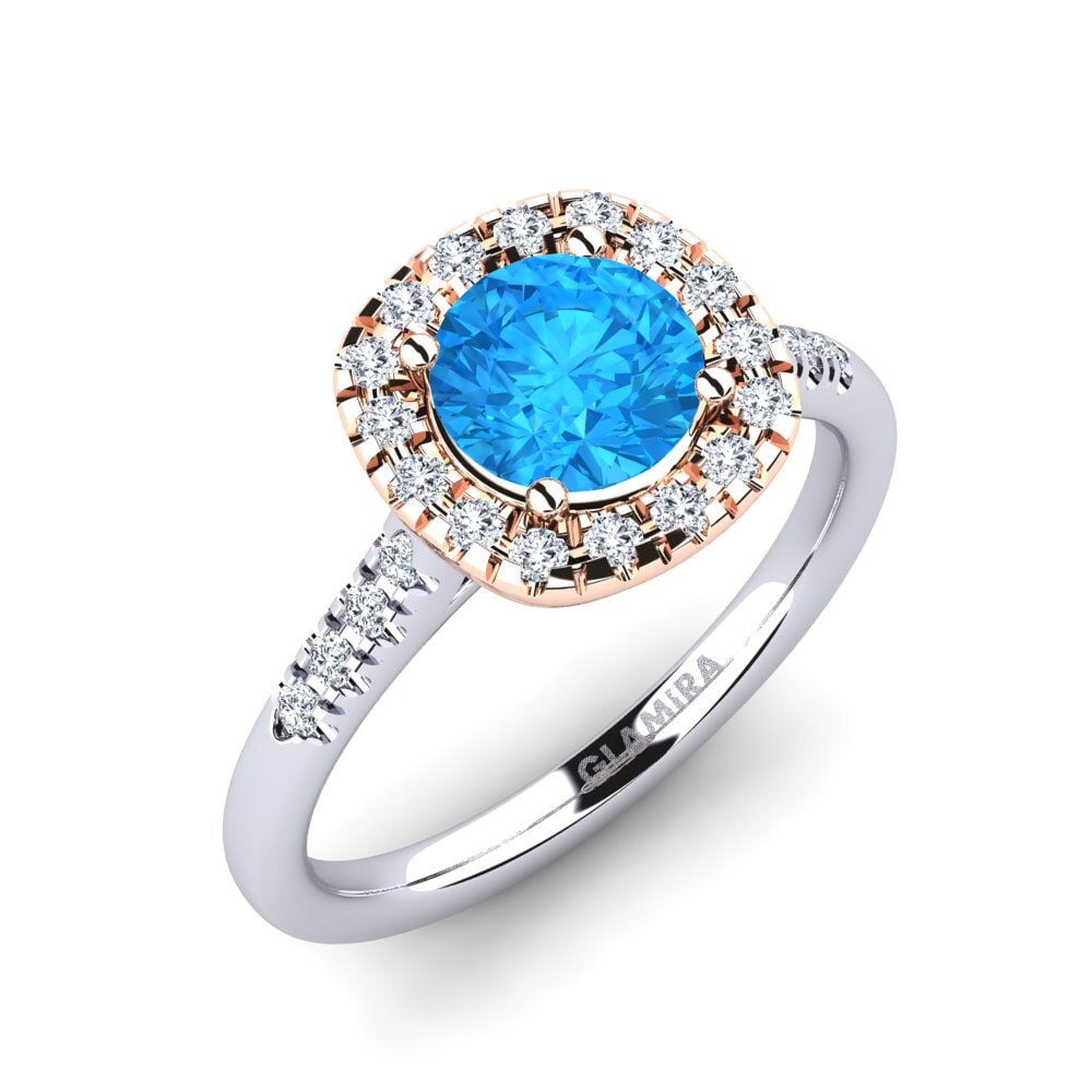 14ct White & Rose Gold Blue Topaz Engagement Ring Fayette
