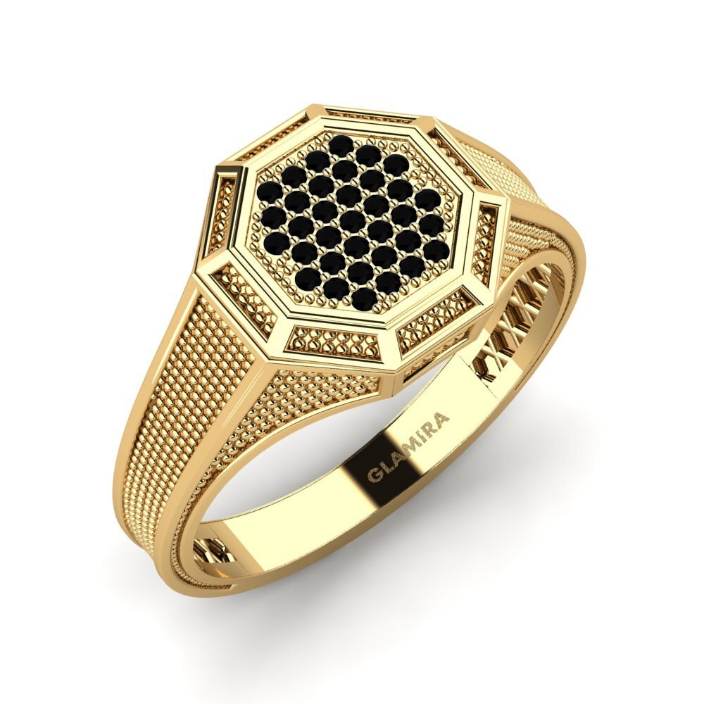 9ct Yellow Gold Black Diamond Men's Ring Fedlimid