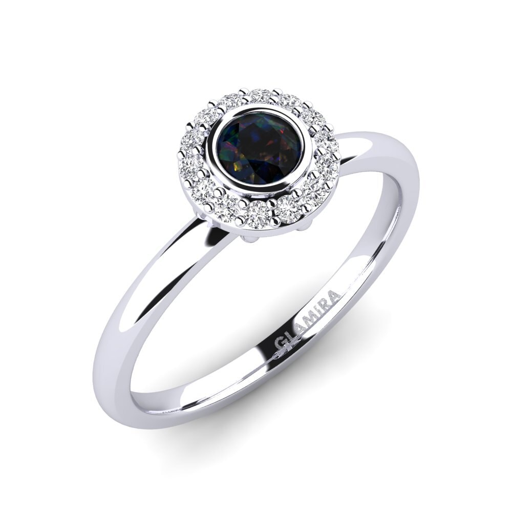 18ct White Gold Black Opal Engagement Ring Fegurier
