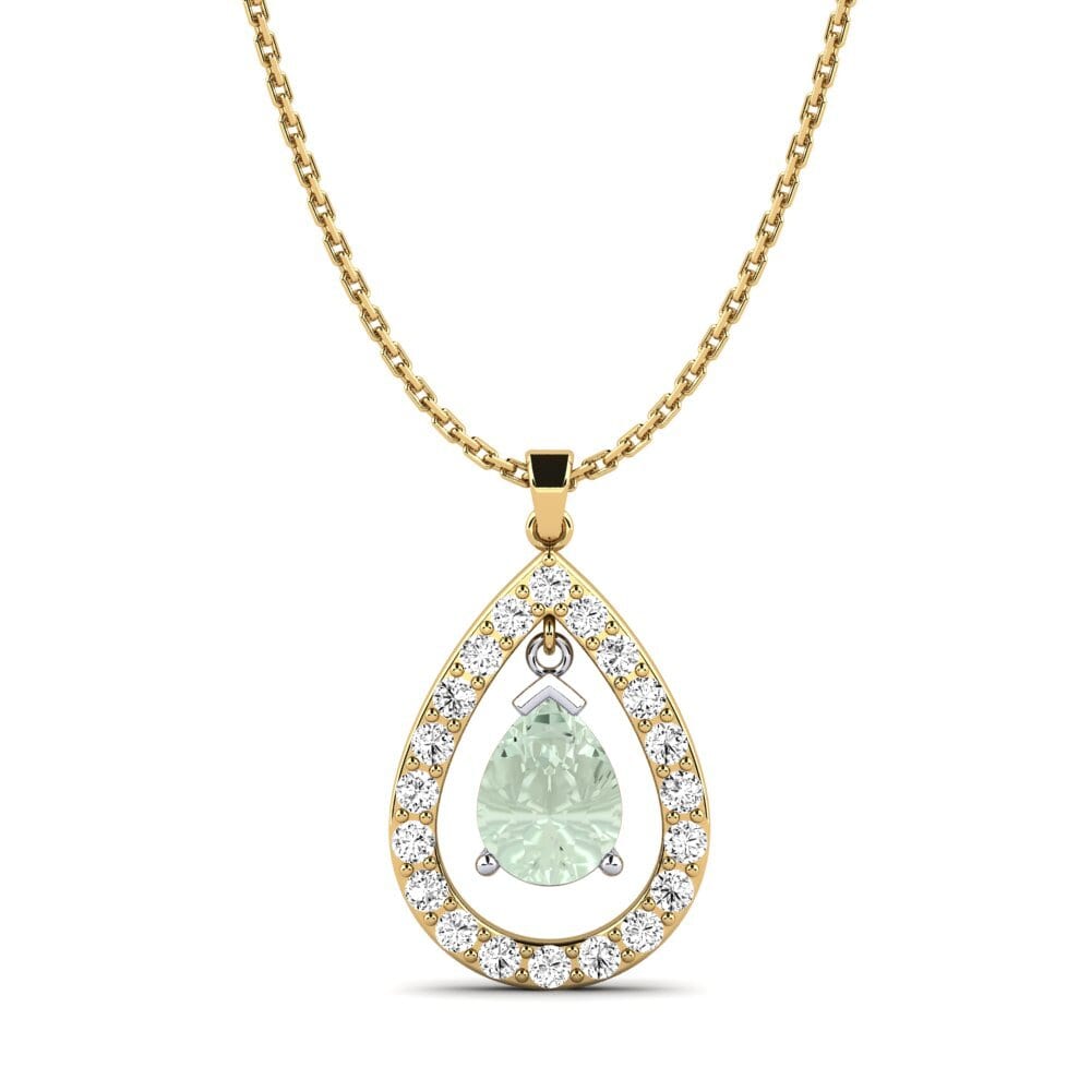 14k Oro Amarillo & Blanco Amatista verde Colgante de Mujer Feinese