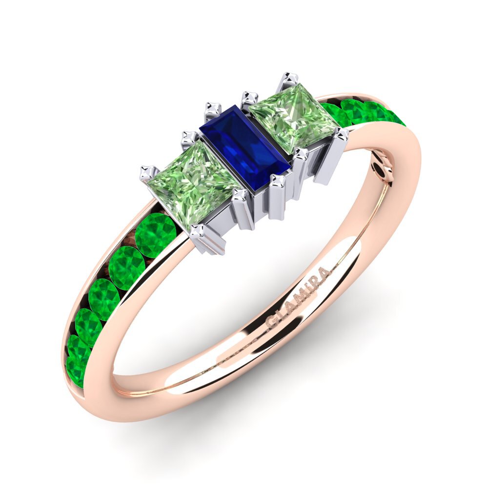14K Rood & Wit Goud Groene Diamant Verlovingsring Felicidad