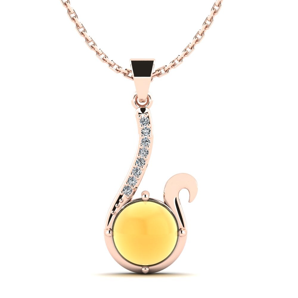 14k Oro Rosa Citrino Cabujón Colgante de Mujer Felicita