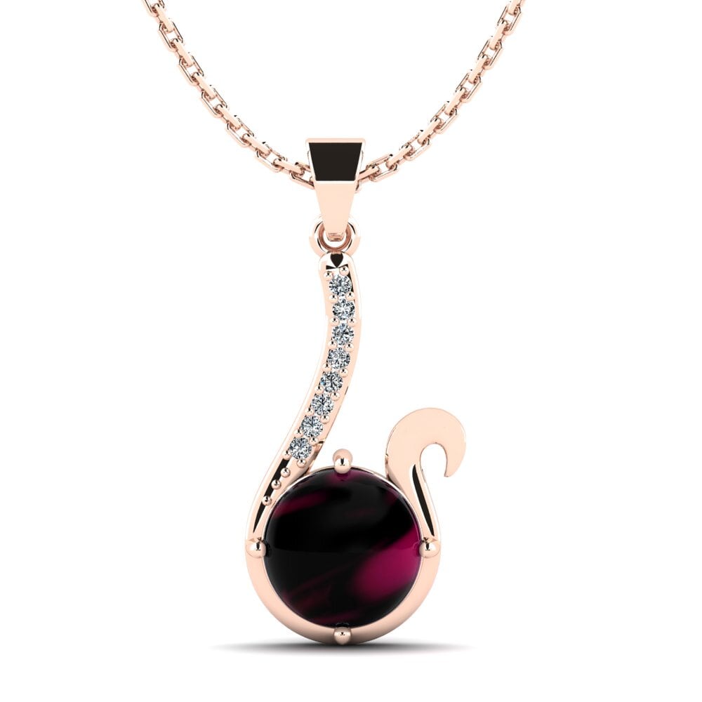 14k Oro Rosa Granate Rhodolite Cabujón Colgante de Mujer Felicita