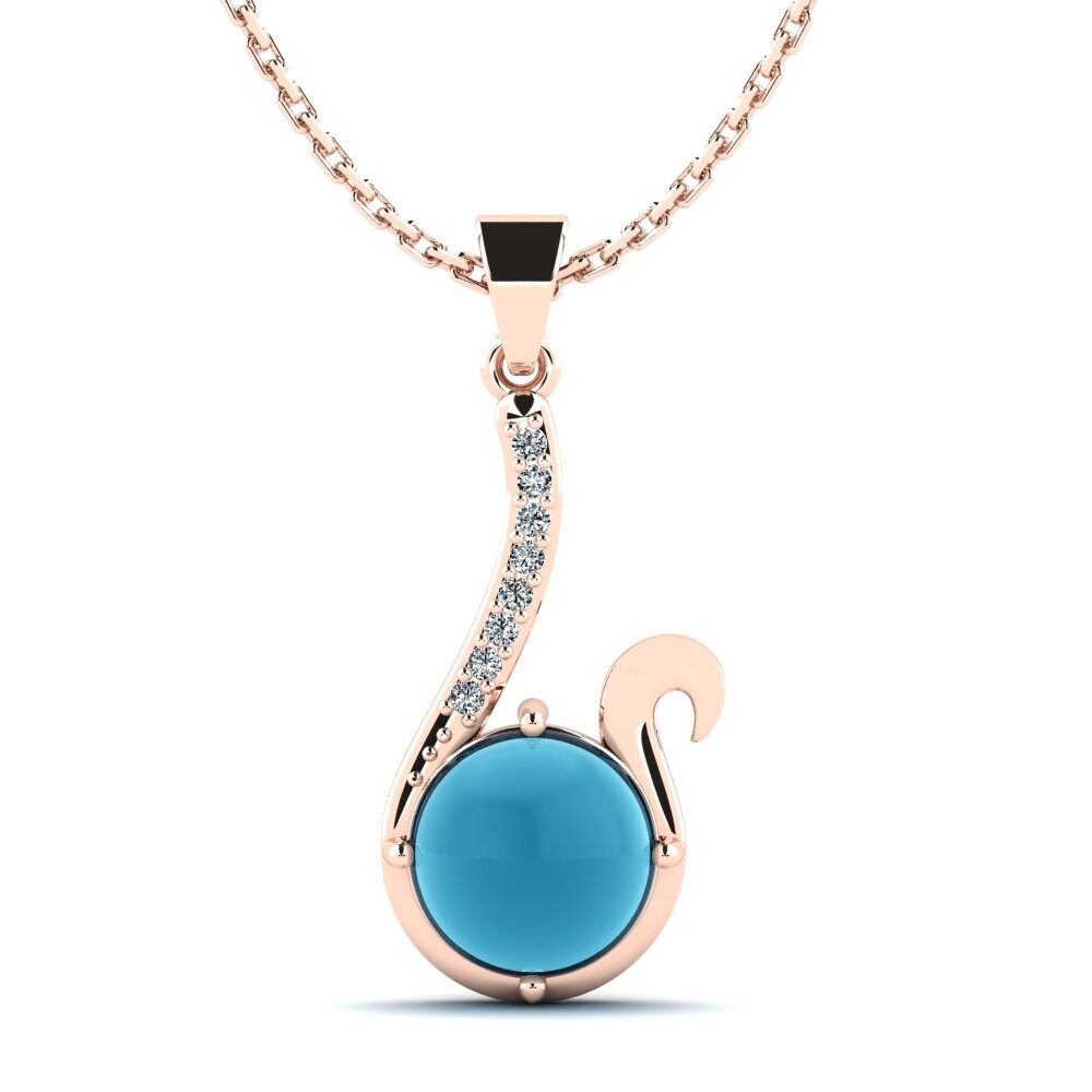 14k Oro Rosa Topacio Azul Cabujón Colgante de Mujer Felicita