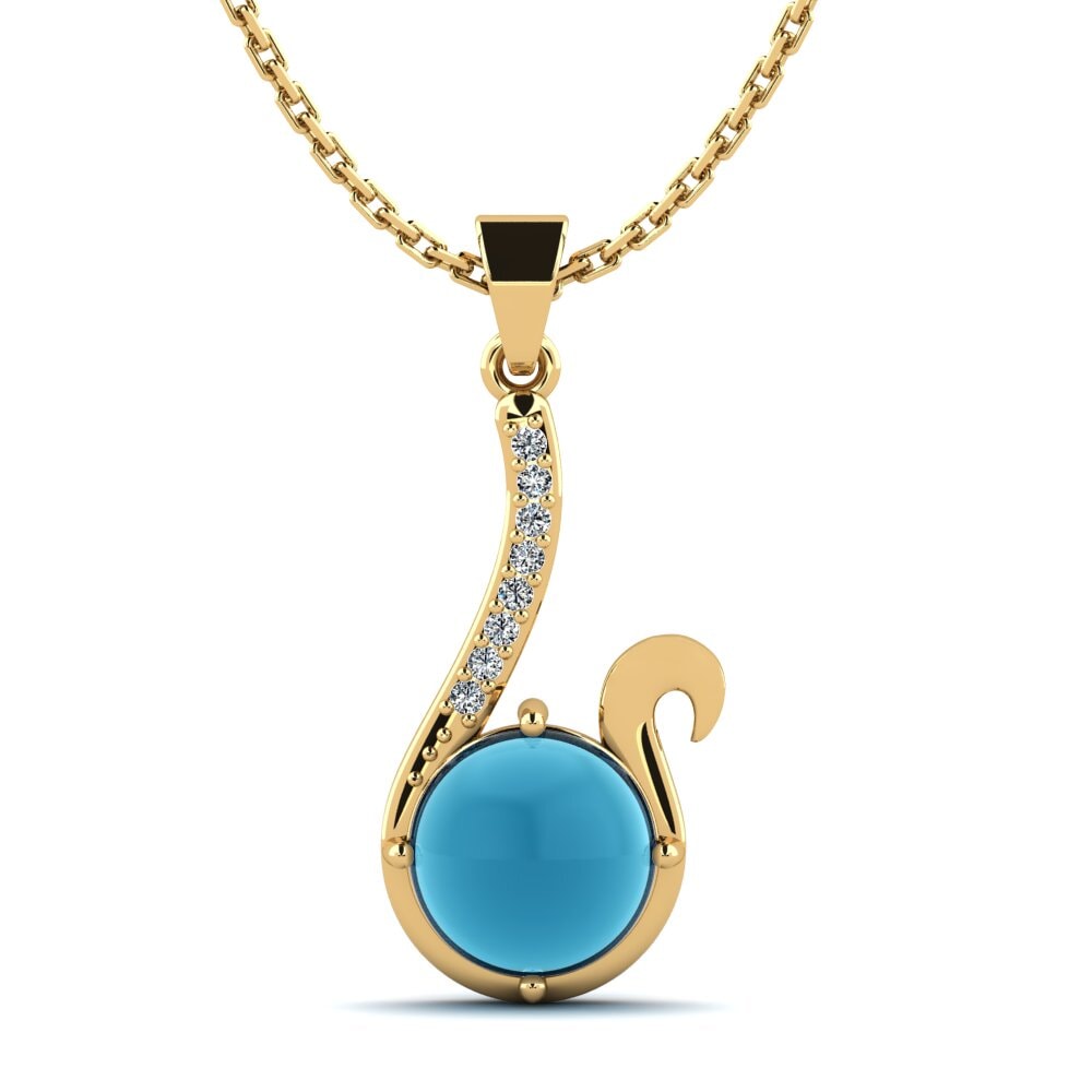 18k Oro Amarillo Topacio Azul Cabujón Colgante de Mujer Felicita