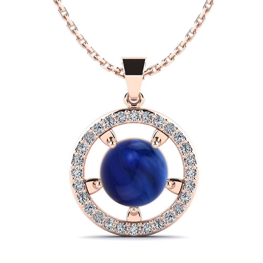 14k Oro Rosa Zafiro Cabujón Colgante de Mujer Felina