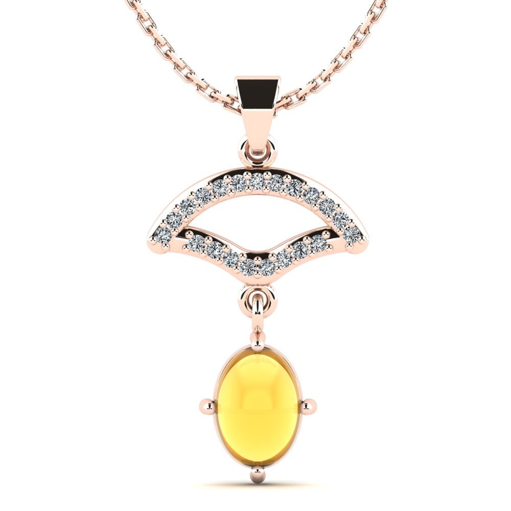 14k Oro Rosa Citrino Cabujón Colgante de Mujer Female