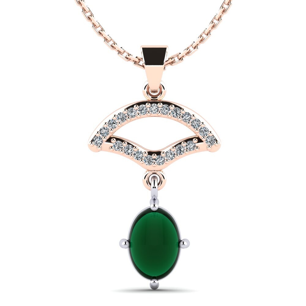 14ct Rose & White Gold Cabochon Emerald Women's Pendant Female