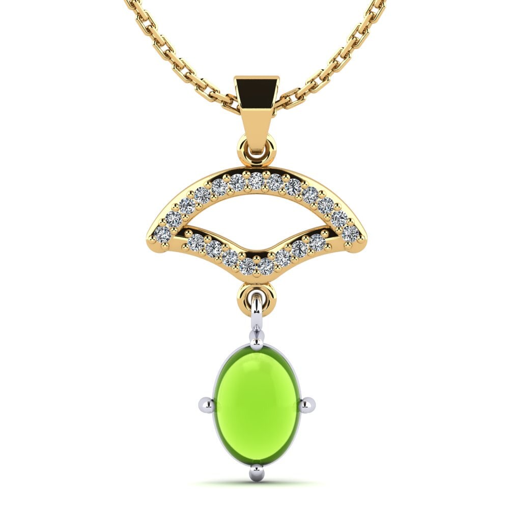 18k Oro Amarillo & Blanco Peridoto Cabujón Colgante de Mujer Female