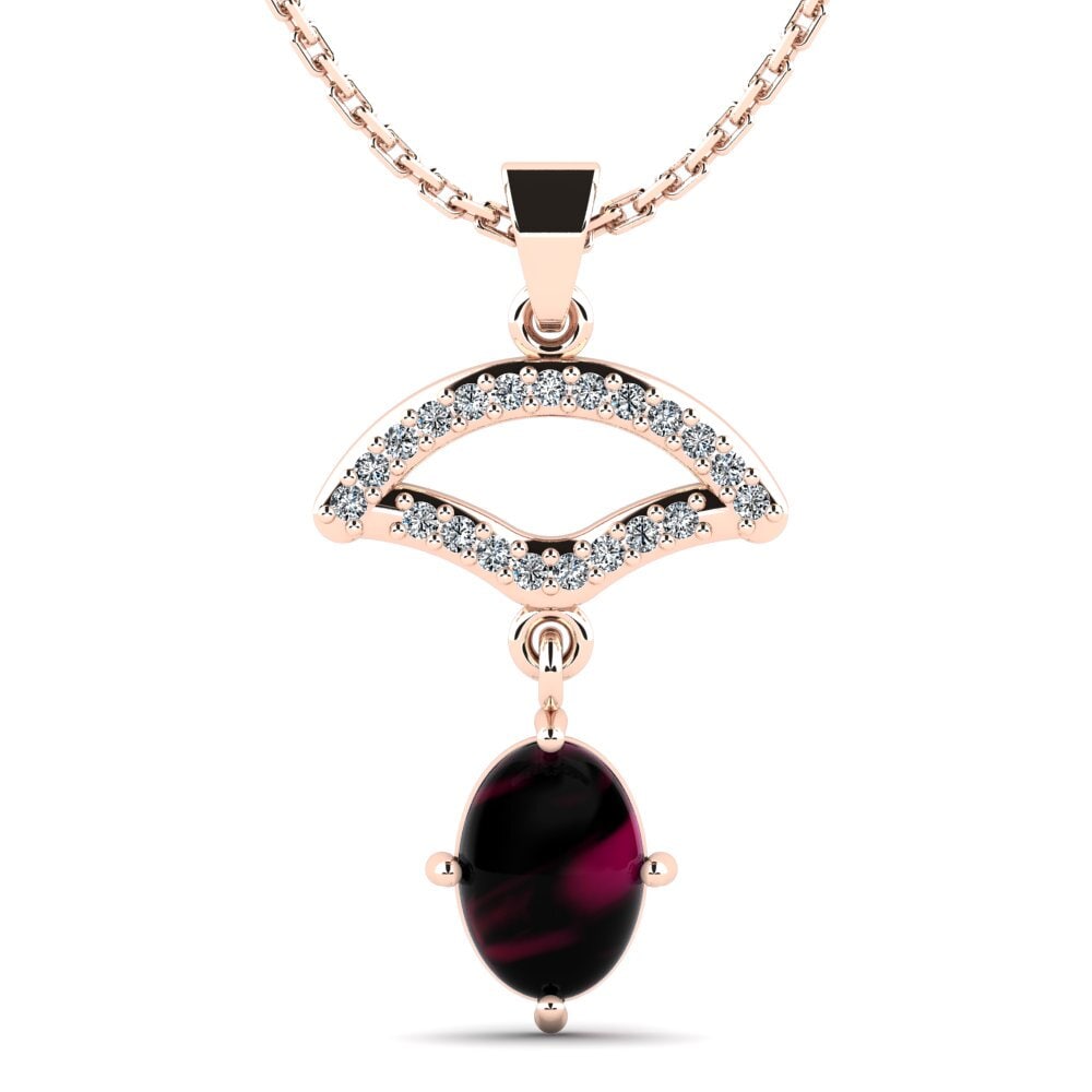 14k Oro Rosa Granate Rhodolite Cabujón Colgante de Mujer Female